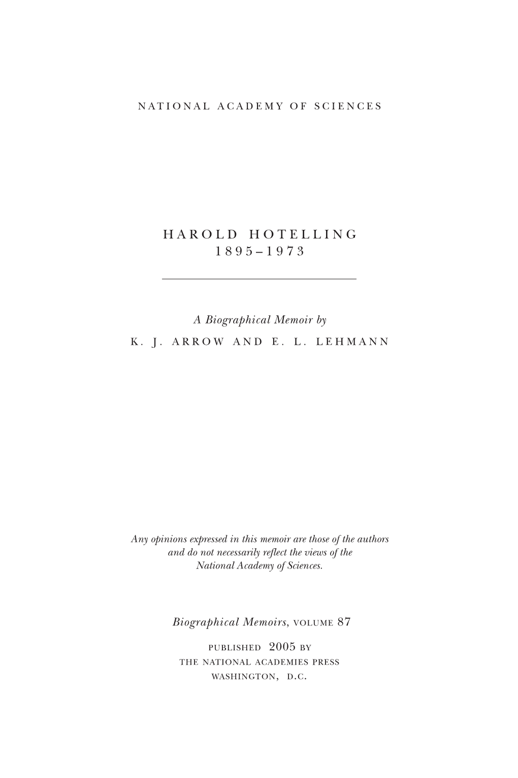 Harold Hotelling 1895–1973