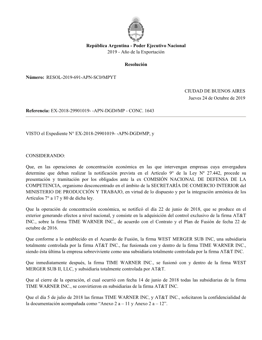 República Argentina - Poder Ejecutivo Nacional 2019 - Año De La Exportación