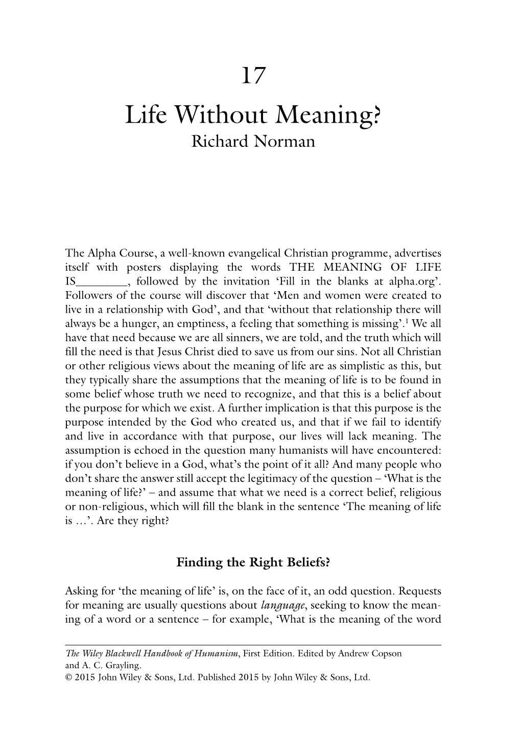 Life Without Meaning? Richard Norman