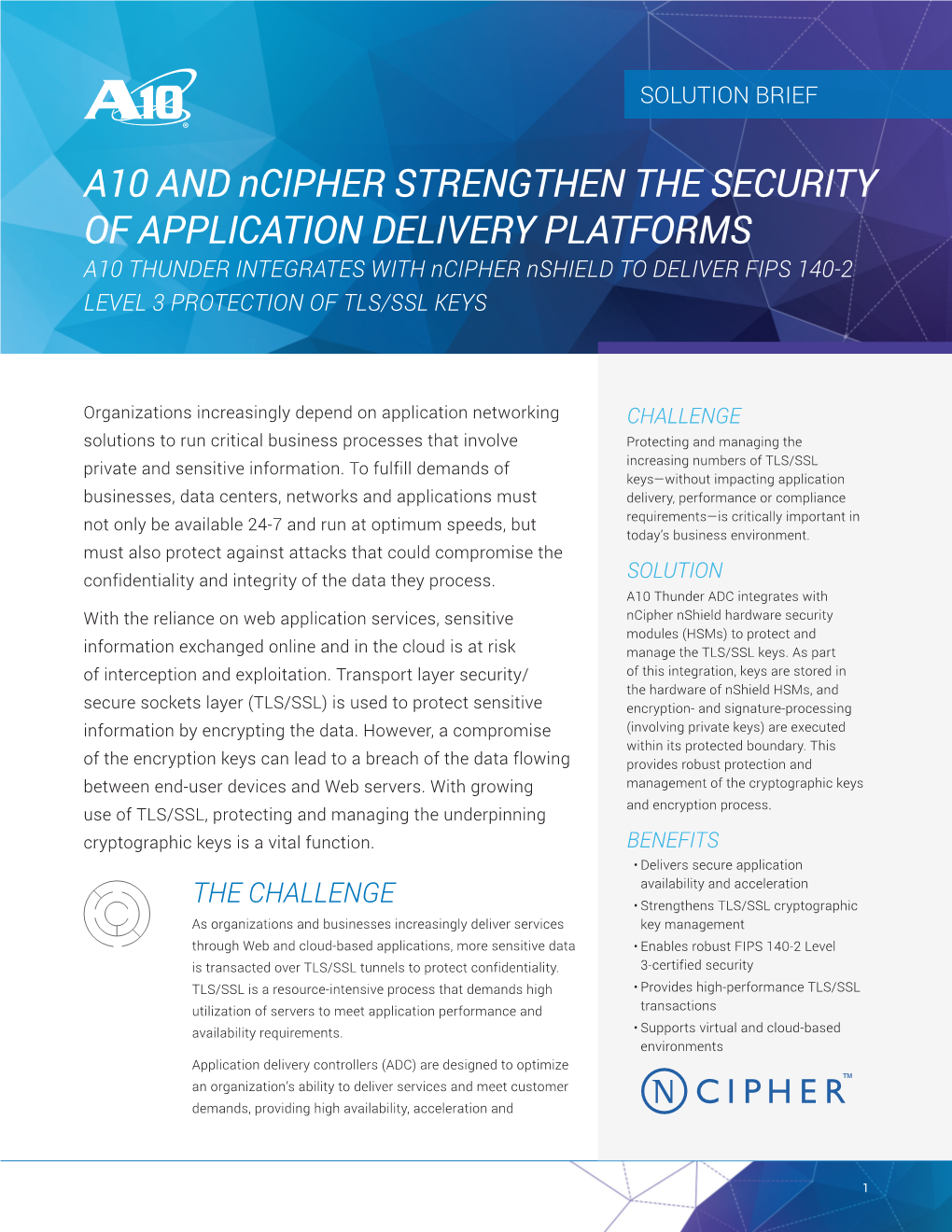 Solution Briefs A10 and Ncipher Strengthen the Security Of