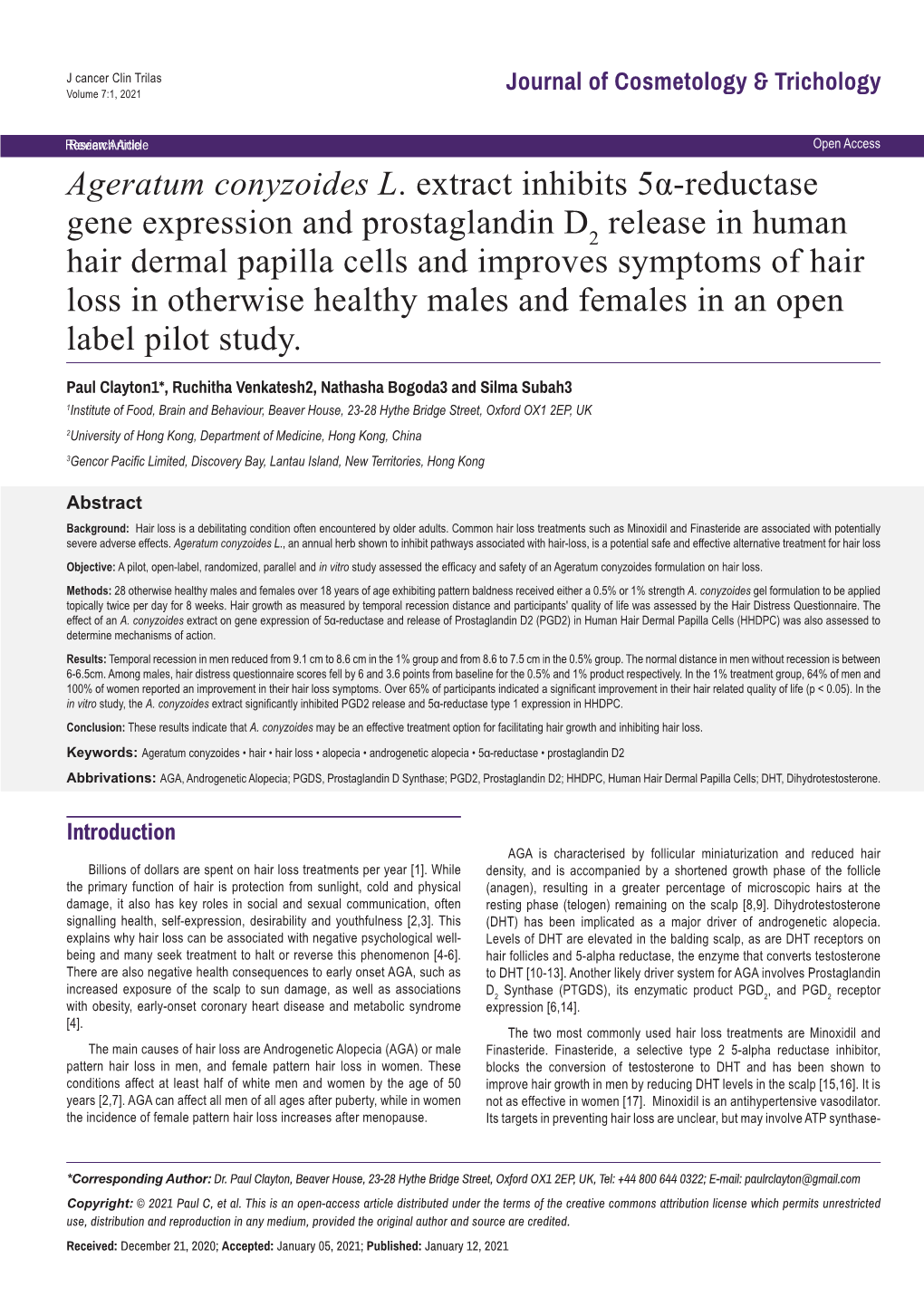 Ageratum Conyzoides L. Extract Inhibits 5?