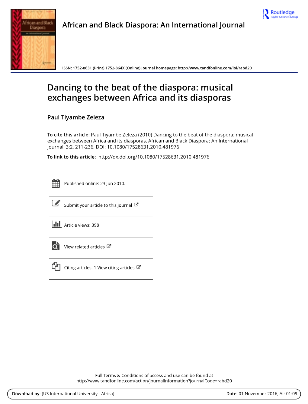 Dancing to the Beat of the Diaspora: Musical Exchanges Between Africa and Its Diasporas