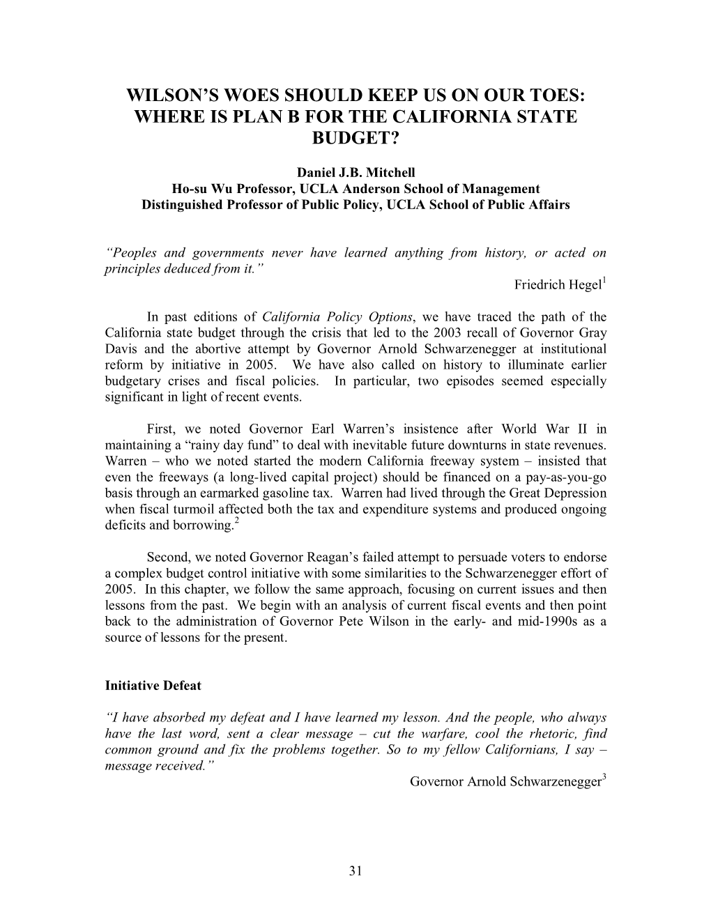 Where Is Plan B for the California State Budget?