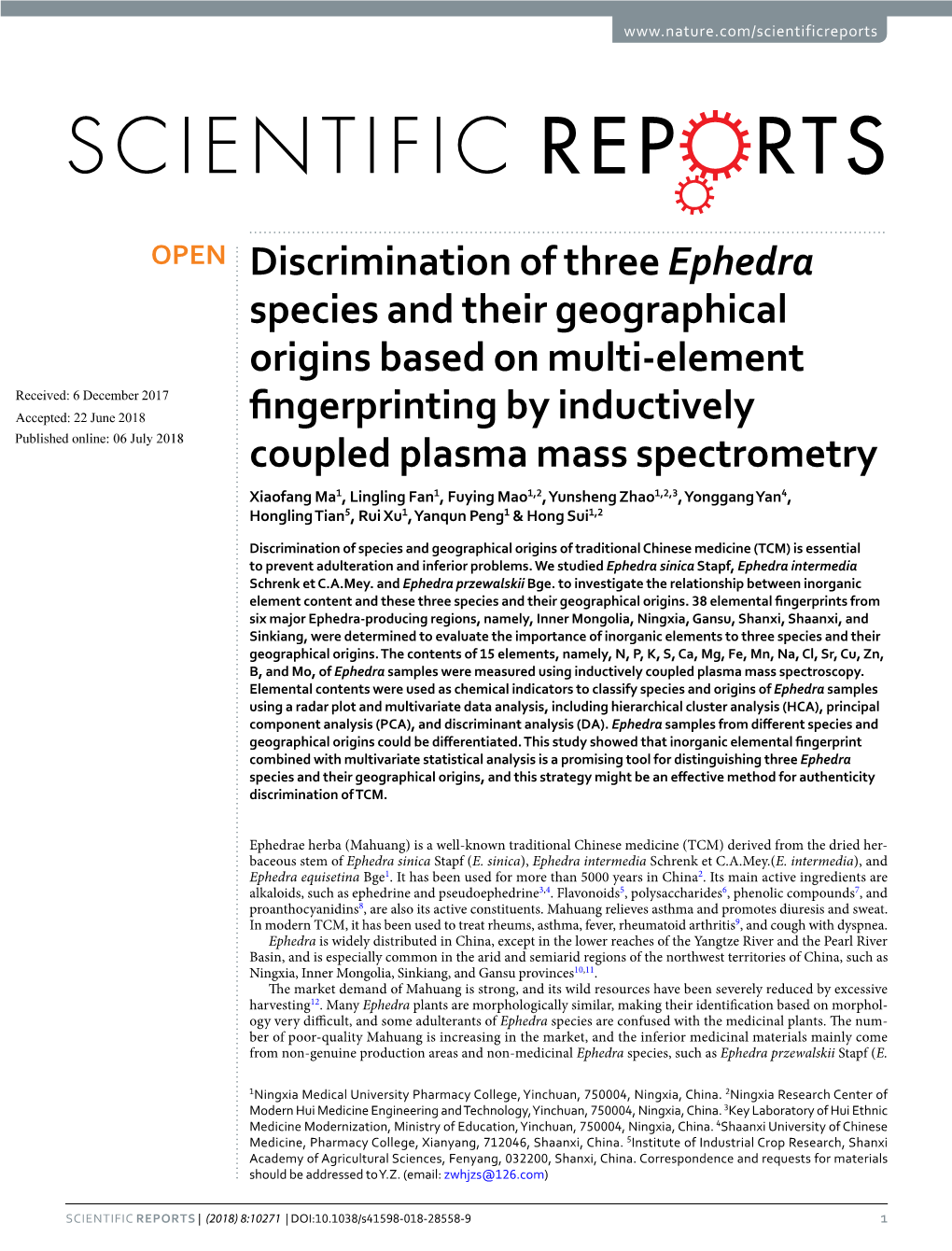 Discrimination of Three Ephedra Species and Their Geographical