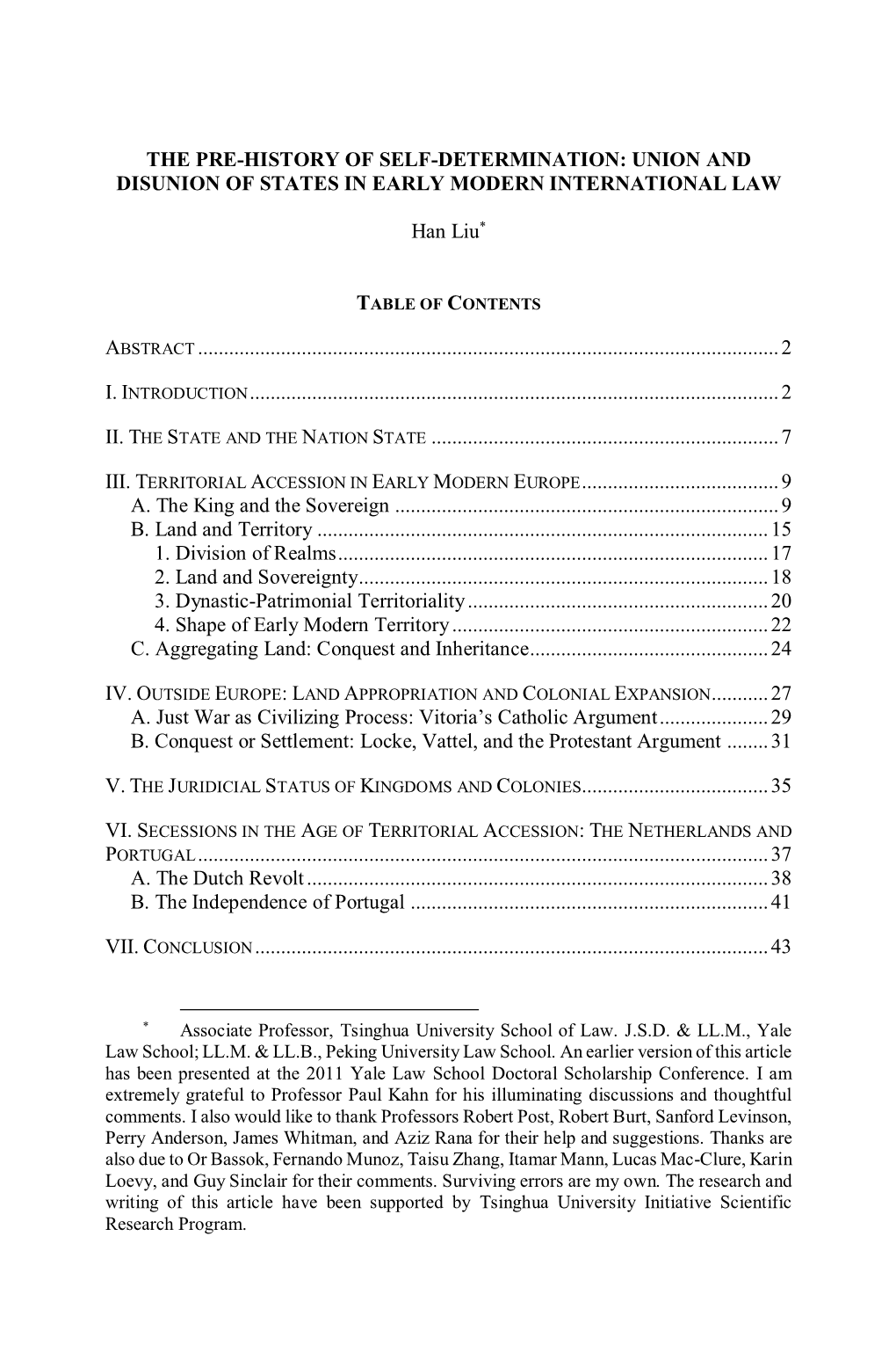 The Pre-History of Self-Determination: Union and Disunion of States in Early Modern International Law