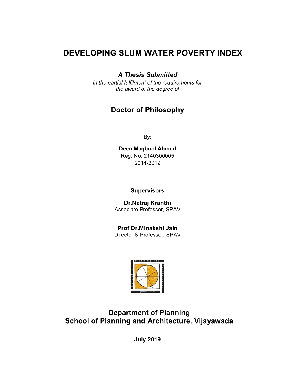 Developing Slum Water Poverty Index