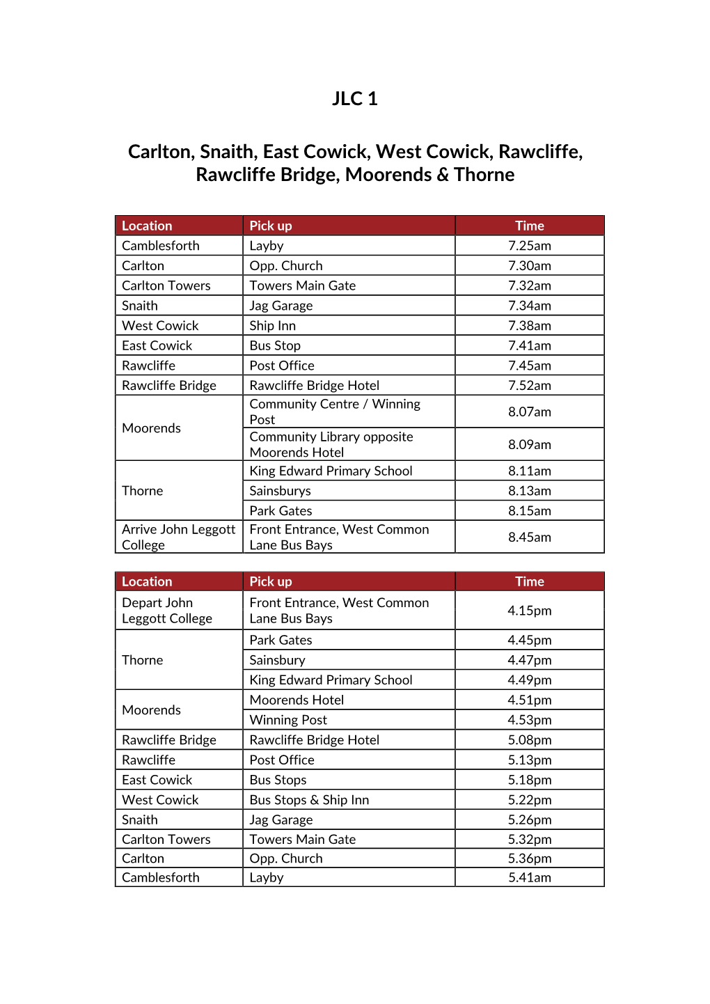 JLC 1 Carlton, Snaith, East Cowick, West