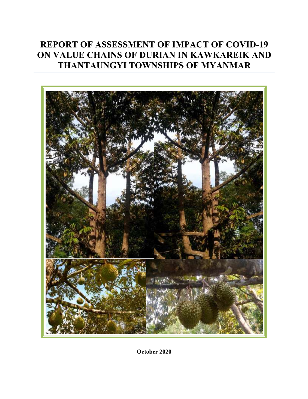 Report of Assessment of Impact of Covid-19 on Value Chains of Durian in Kawkareik and Thantaungyi Townships of Myanmar