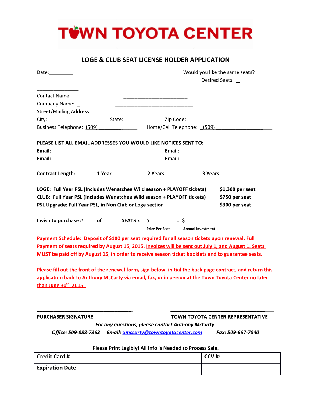 Loge & Club Seat License Holder Application