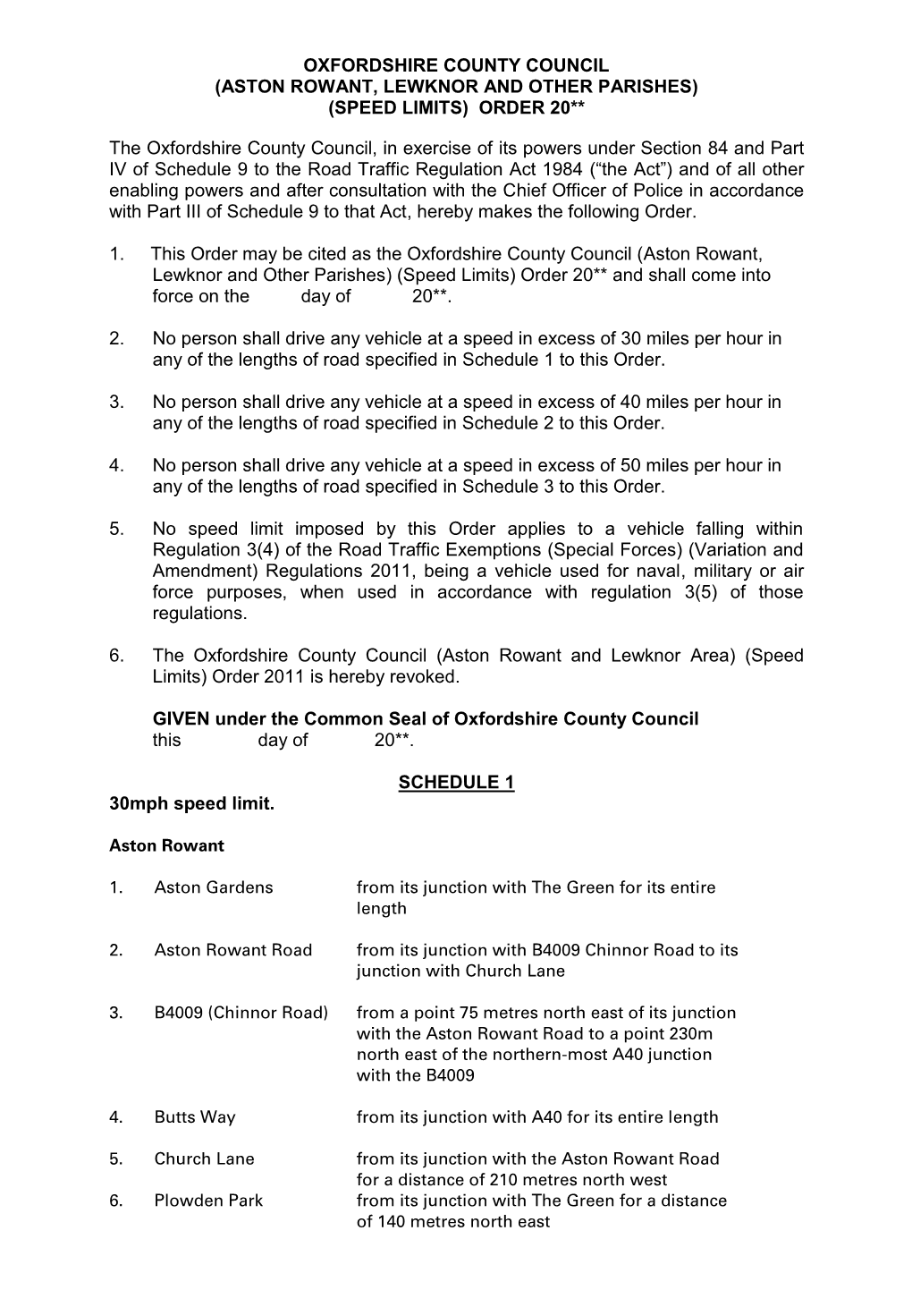 Aston Rowant & Lewknor Speed Limits