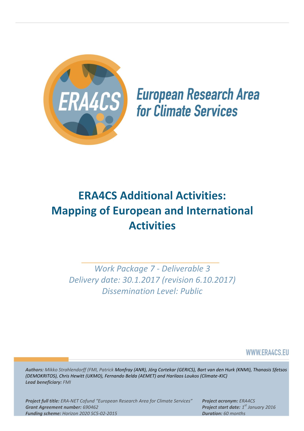 ERA4CS Additional Activities: Mapping of European and International Activities