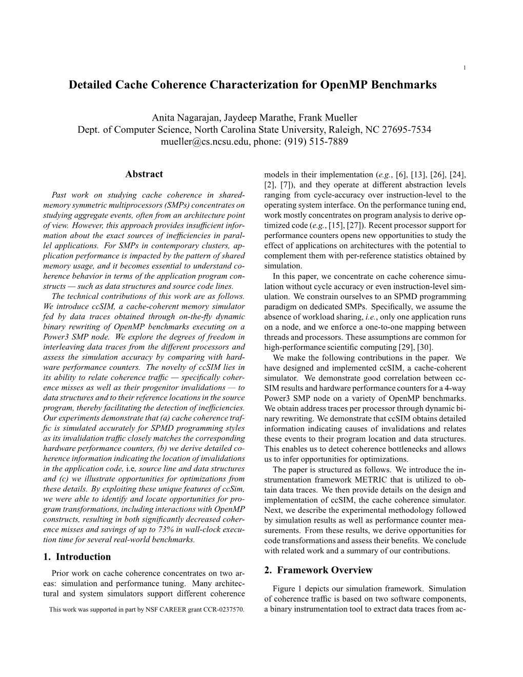 Detailed Cache Coherence Characterization for Openmp Benchmarks