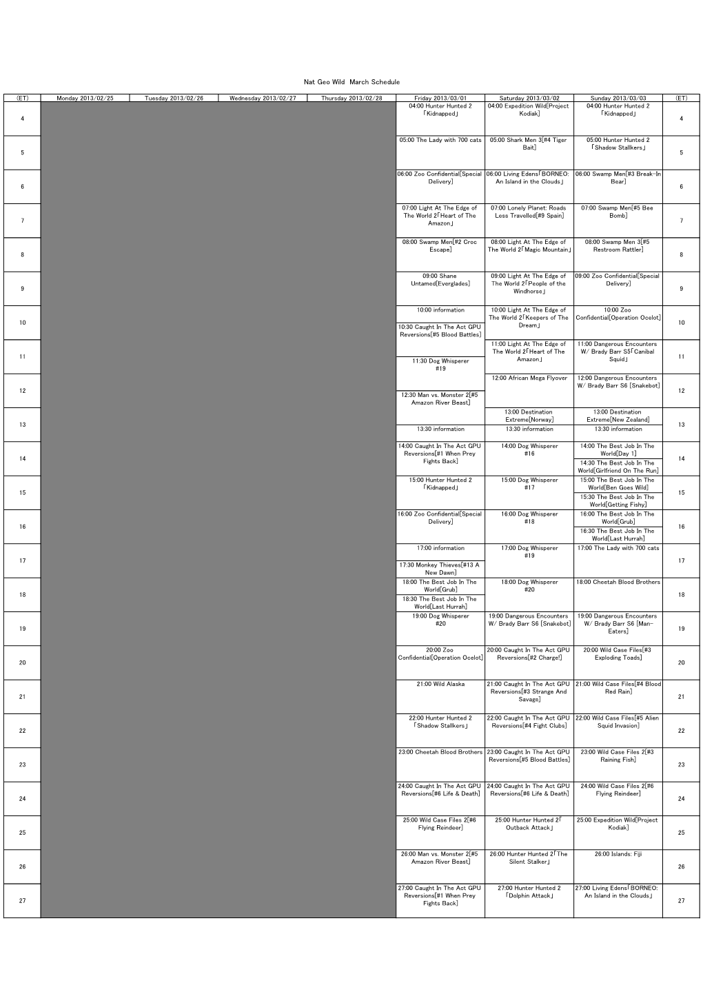 Nat Geo Wild March Schedule