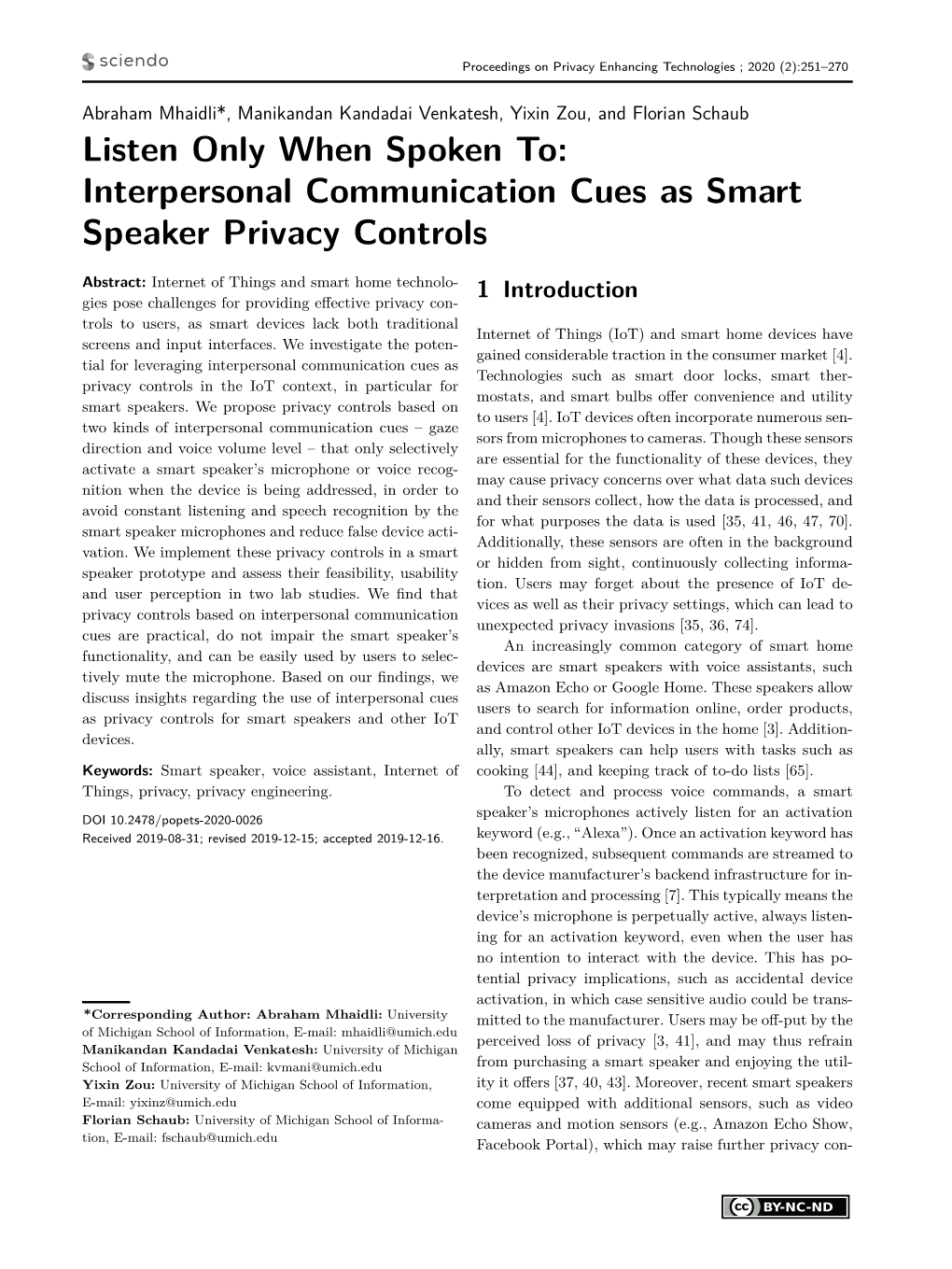 Listen Only When Spoken To: Interpersonal Communication Cues As Smart Speaker Privacy Controls