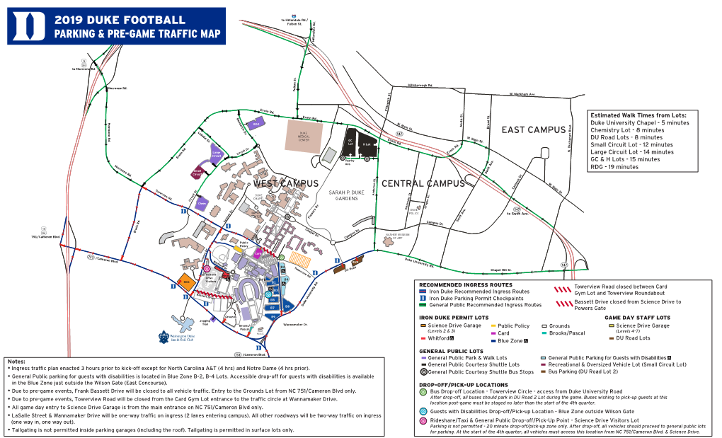 2019 Duke Football Parking & Pre-Game Traffic