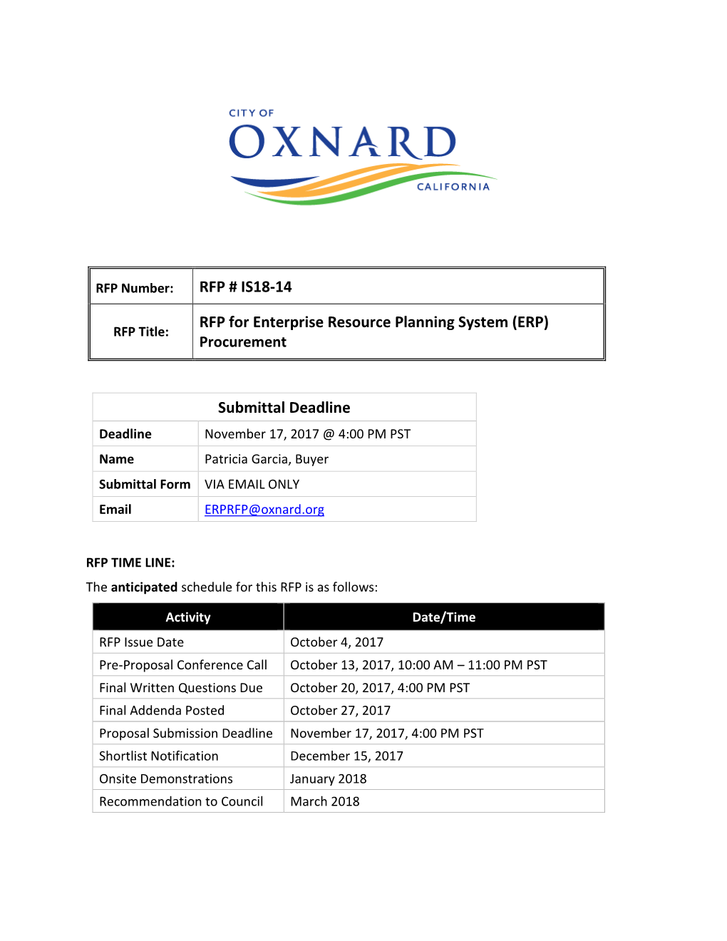 RFP for Enterprise Resource Planning System (ERP) RFP Title: Procurement