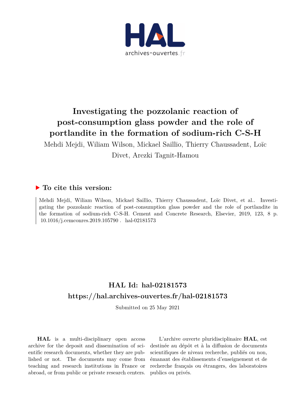 Investigating the Pozzolanic Reaction of Post-Consumption Glass Powder