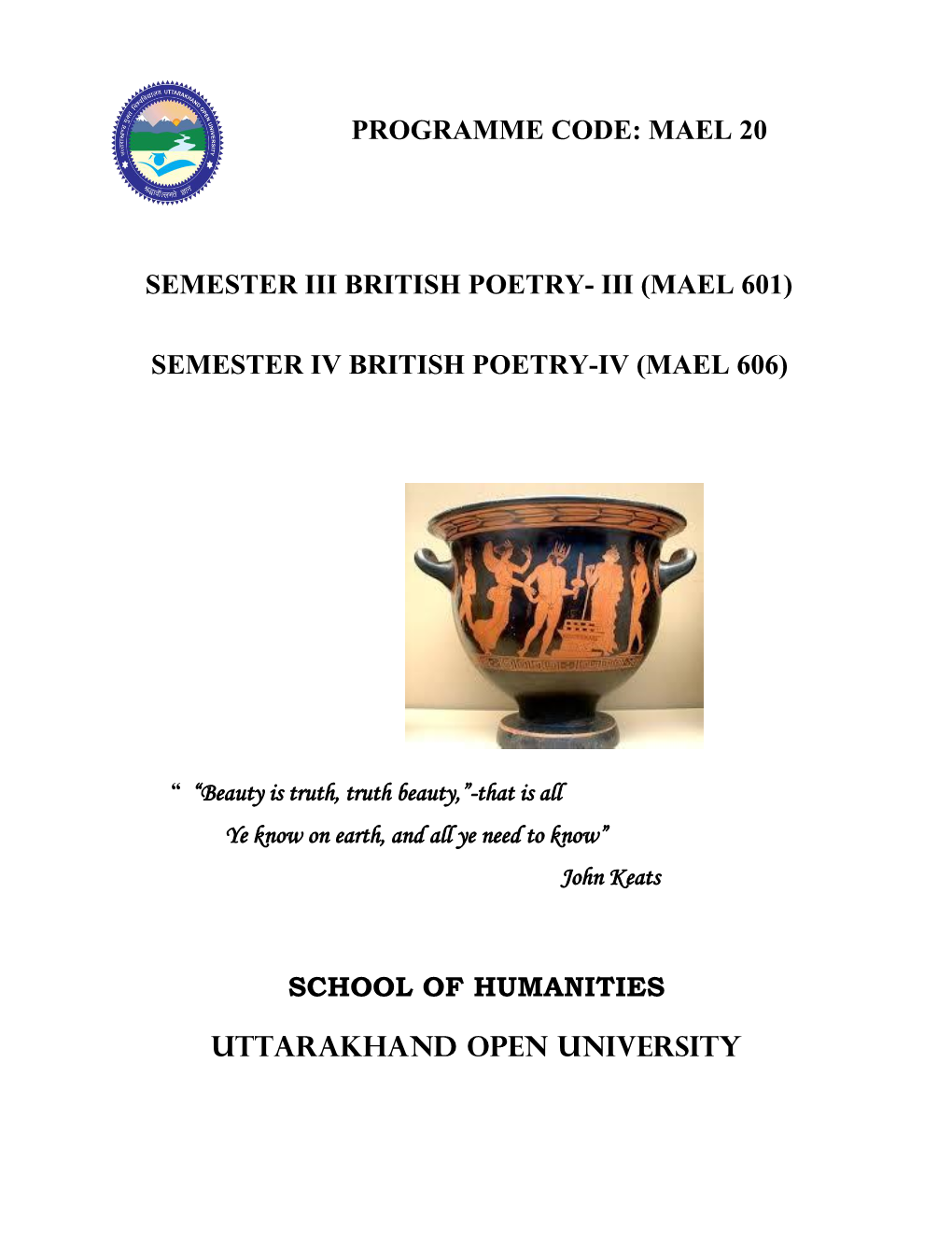 Semester Iv British Poetry-Iv (Mael 606)
