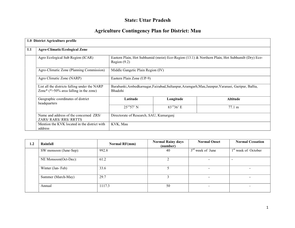 State: Uttar Pradesh Agriculture Contingency Plan for District