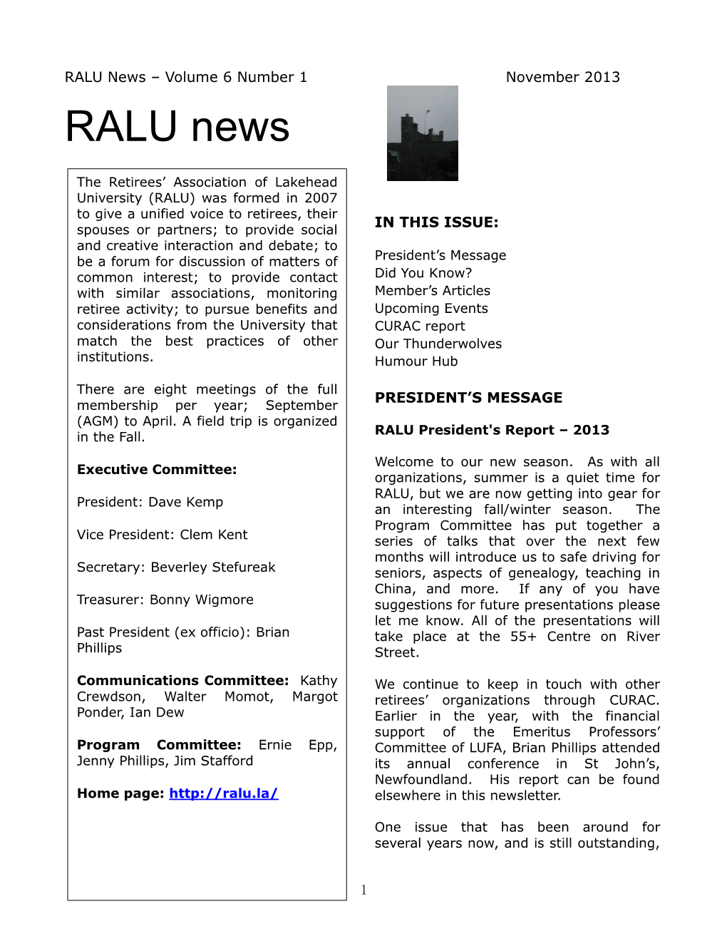 RALU News – Volume 6 Number 1 November 2013