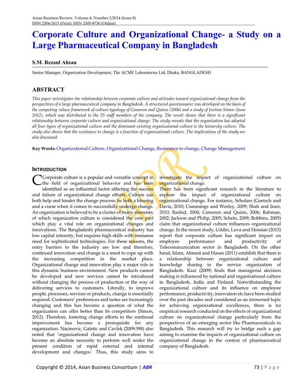 Corporate Culture and Organizational Change- a Study on a Large Pharmaceutical Company in Bangladesh