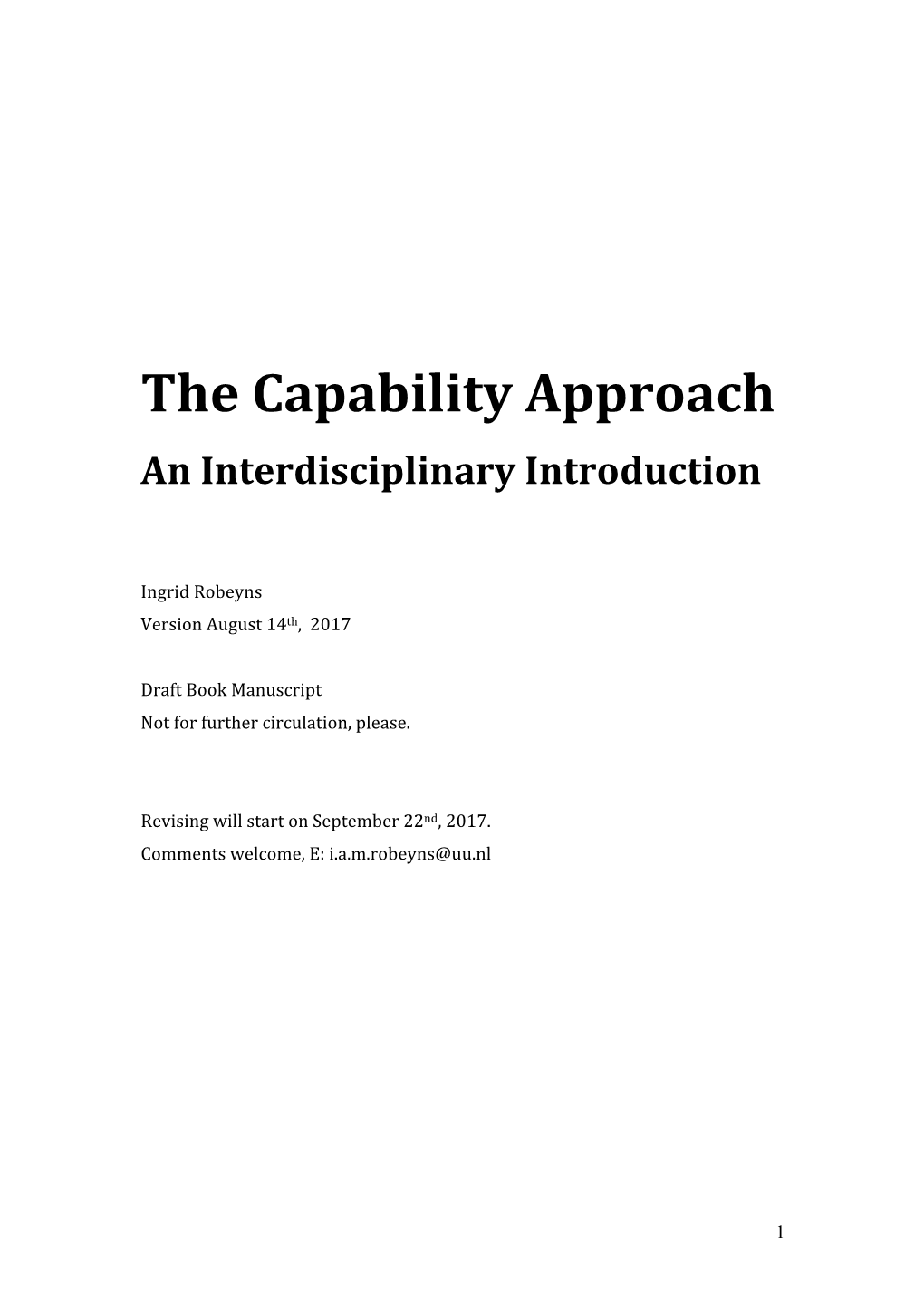 The Capability Approach an Interdisciplinary Introduction