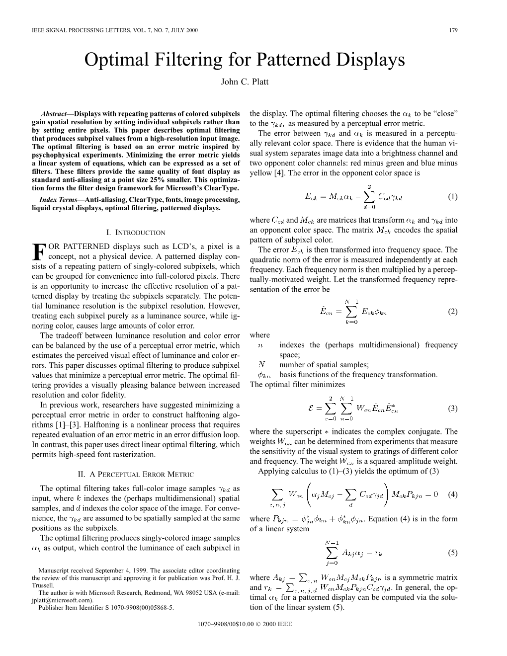 Optimal Filtering for Patterned Displays John C