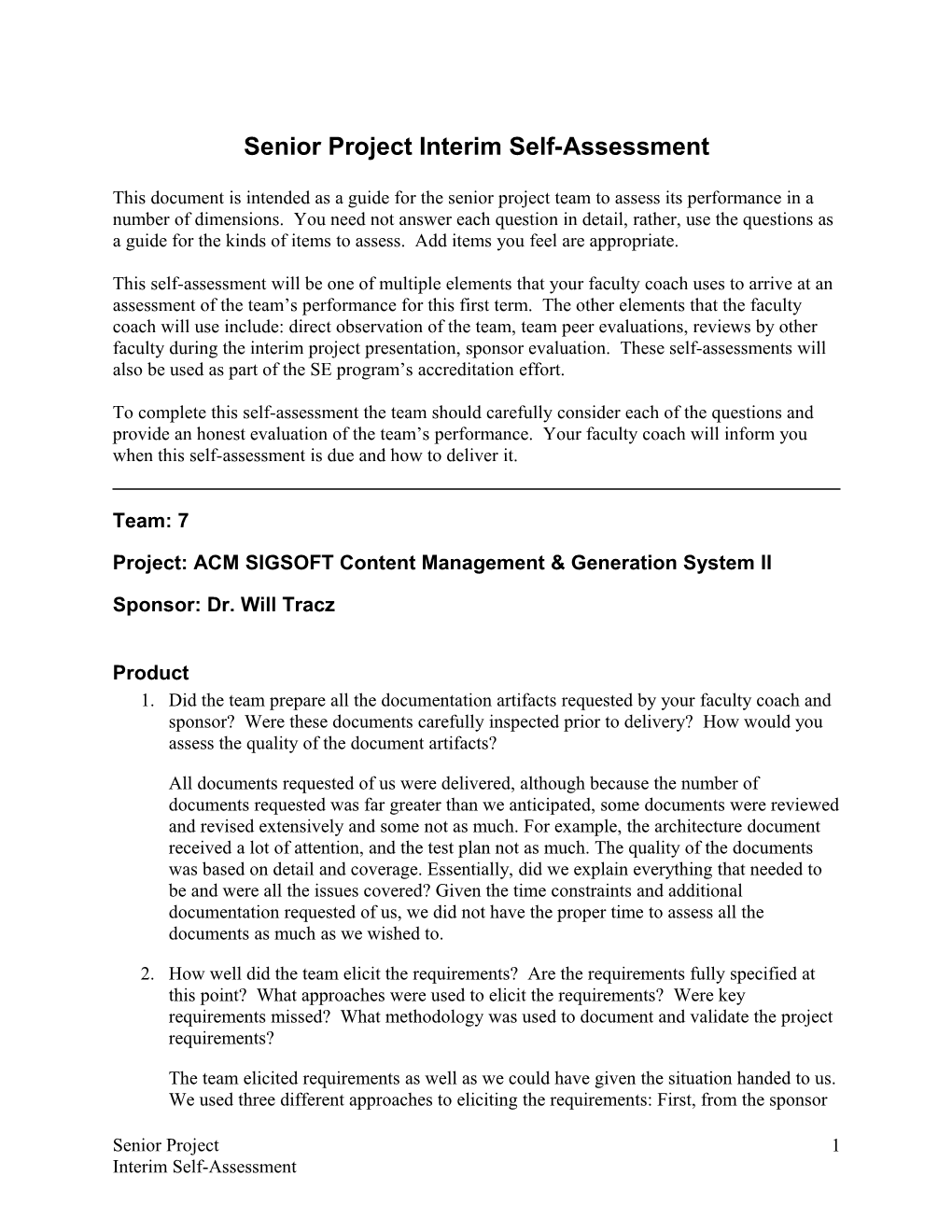 Senior Project Interim Self-Assessment