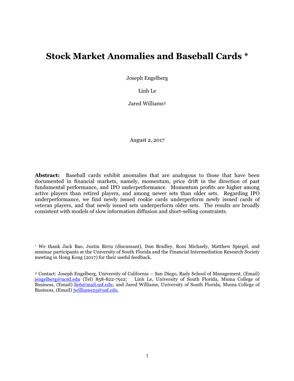 Stock Market Anomalies and Baseball Cards *