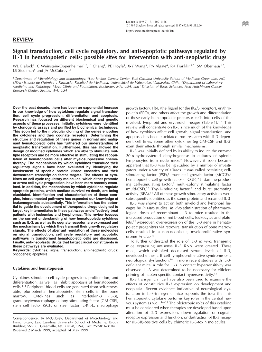 REVIEW Signal Transduction, Cell Cycle Regulatory, and Anti