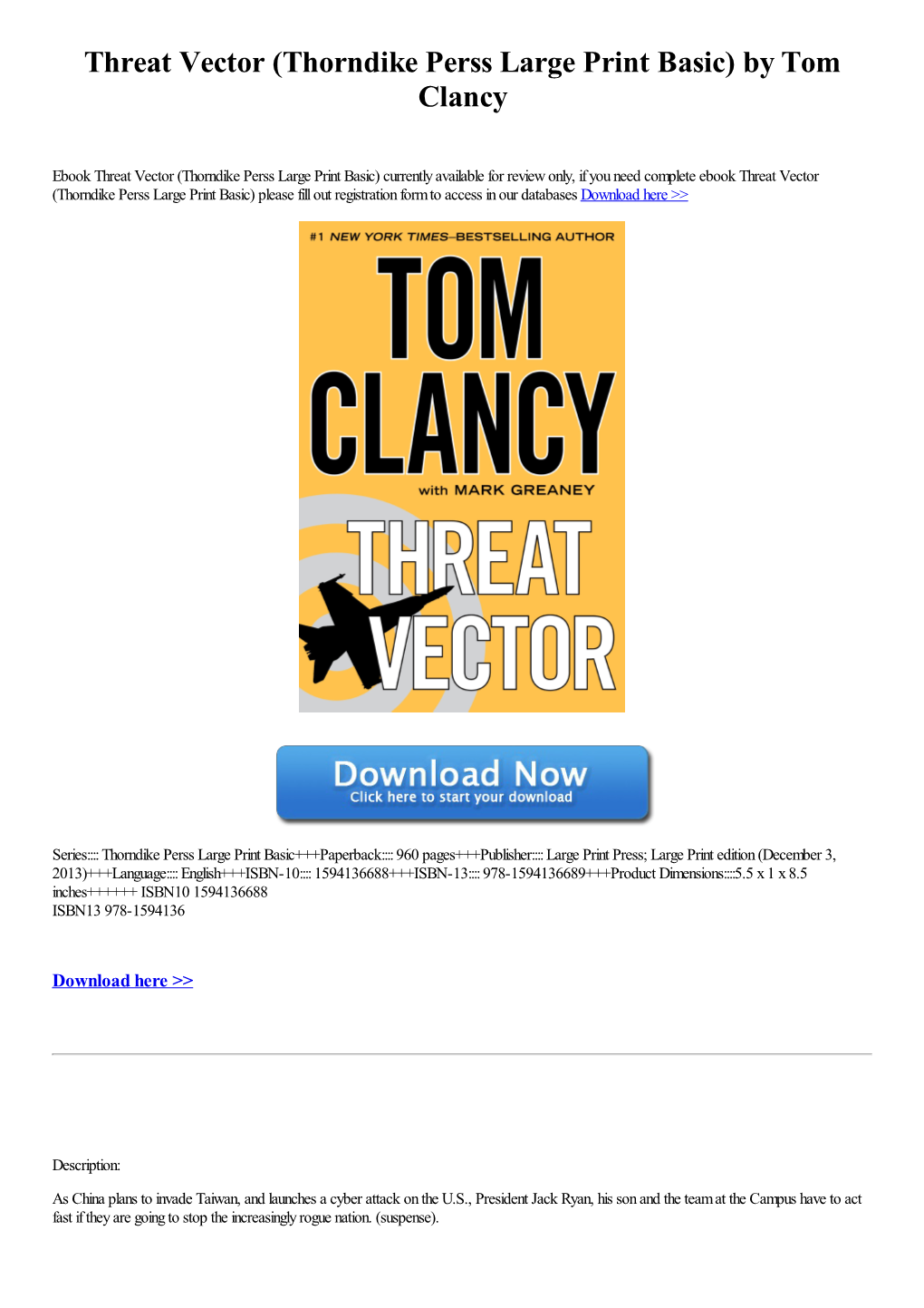 Threat Vector (Thorndike Perss Large Print Basic) by Tom Clancy
