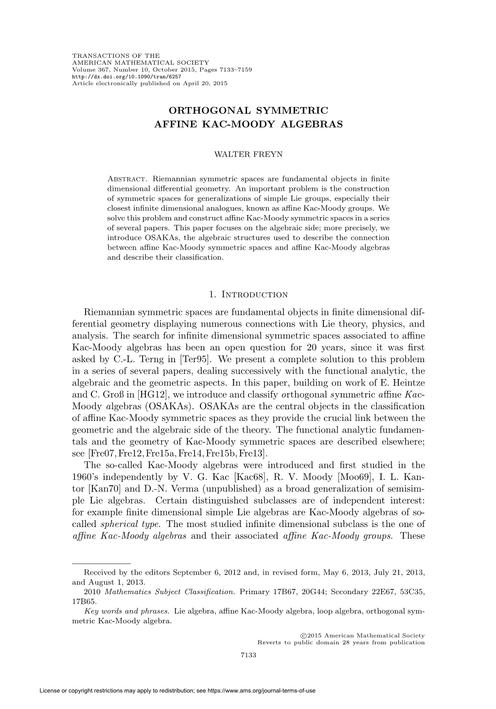 Orthogonal Symmetric Affine Kac-Moody Algebras