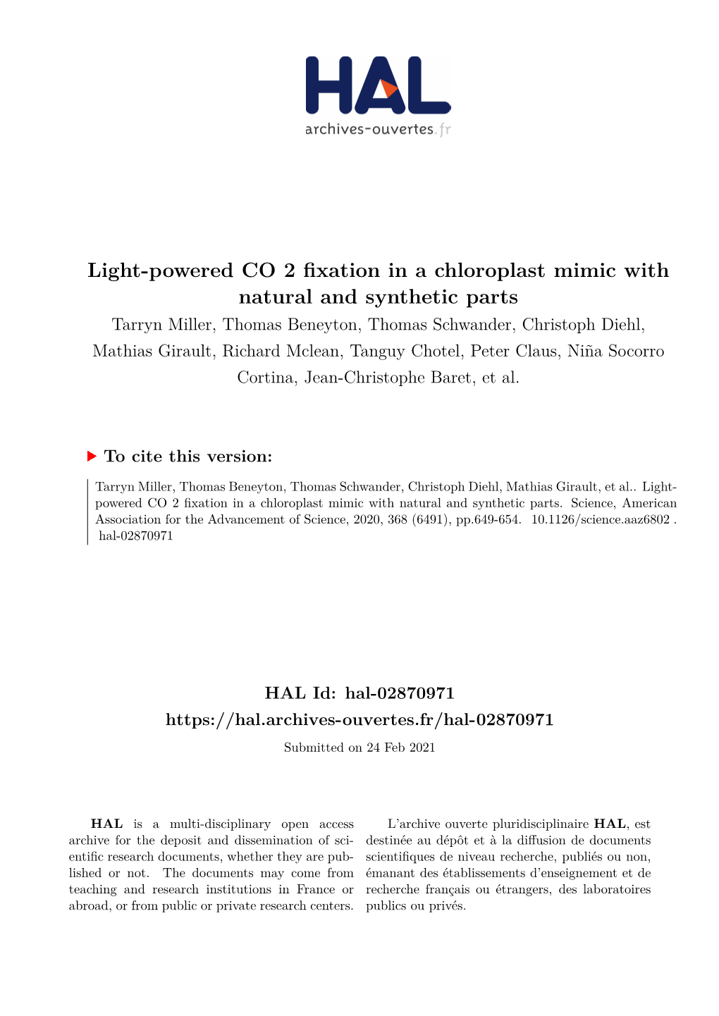 Light-Powered CO 2 Fixation in a Chloroplast Mimic with Natural And