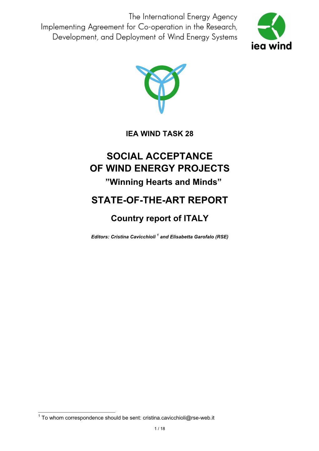 State-Of-The-Art Report on Social Acceptance of Wind Energy, Italy