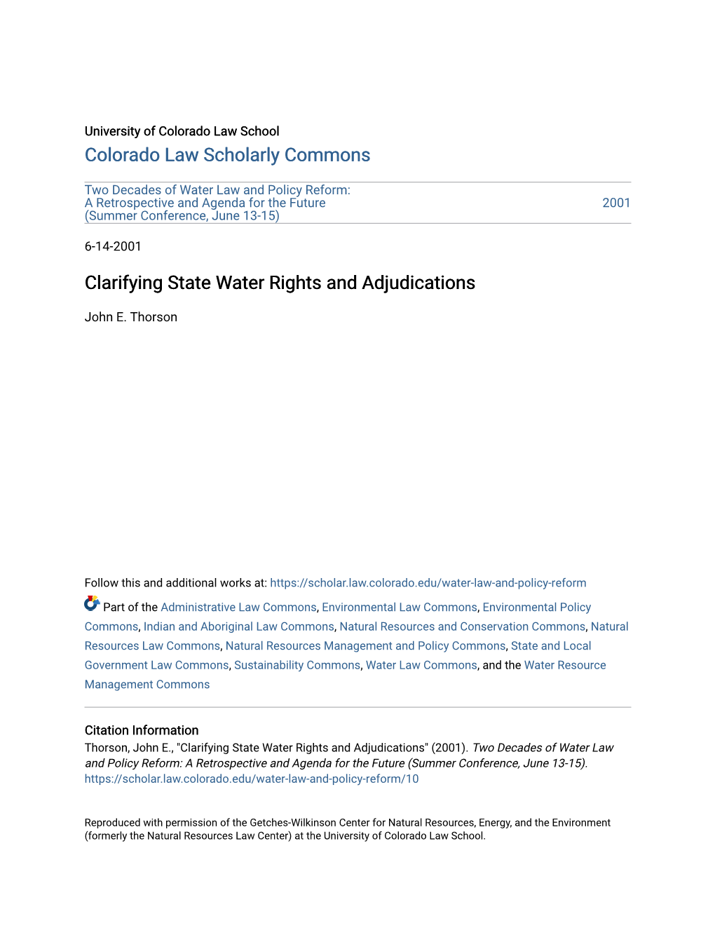 Clarifying State Water Rights and Adjudications