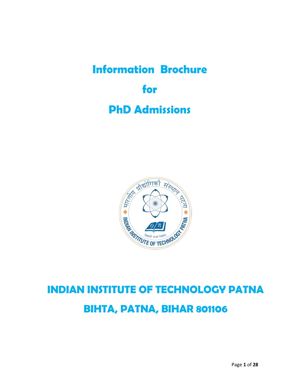 Information Brochure for Phd Admissions