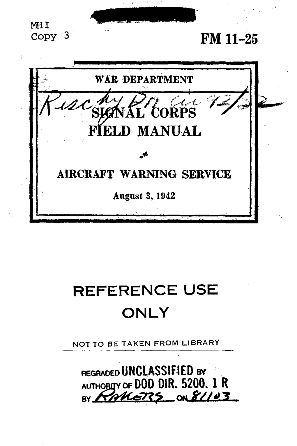 FM 11-25 Signal Corps Field Manual Aircraft Warning Service