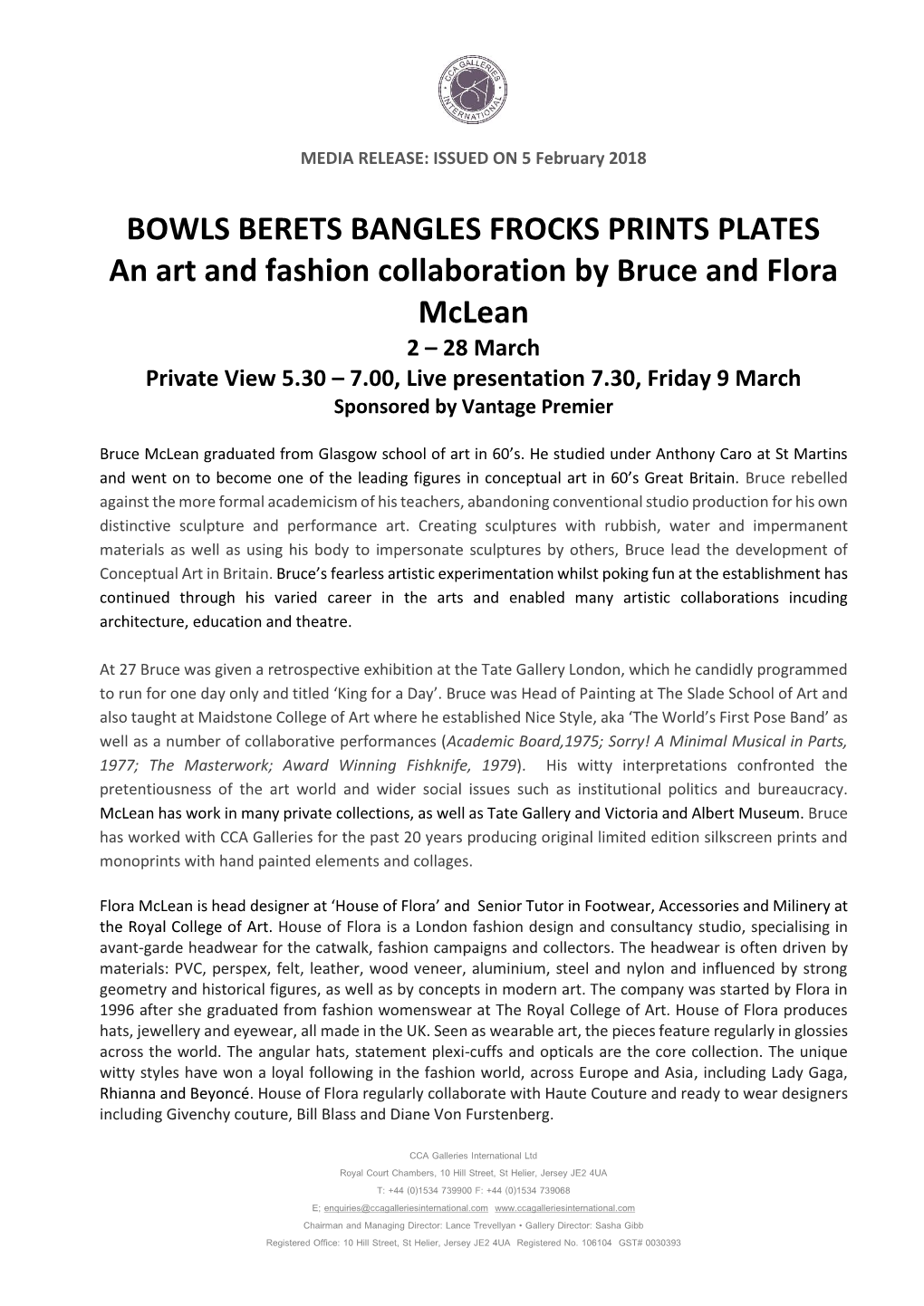 BOWLS BERETS BANGLES FROCKS PRINTS PLATES Media Release