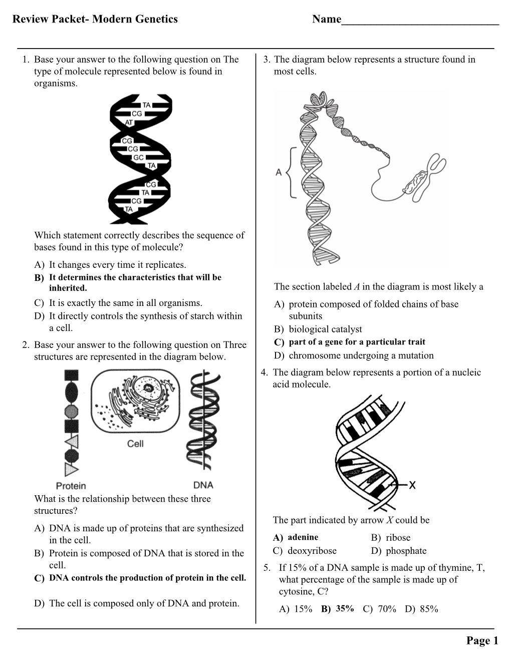 Review Packet- Modern Genetics Name___Page 1