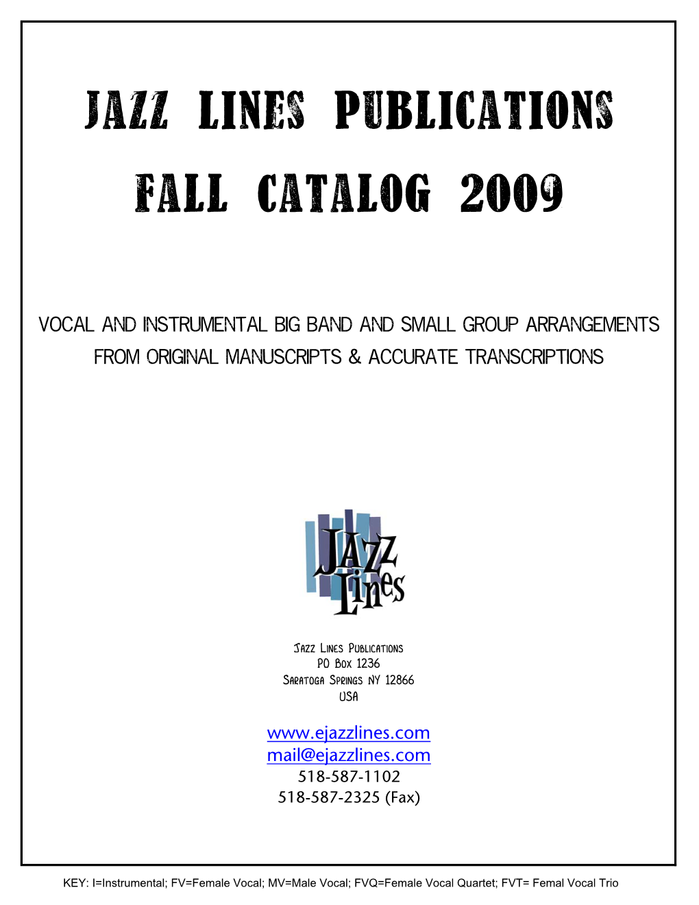 Jazz Lines Publications Fall Catalog 2009