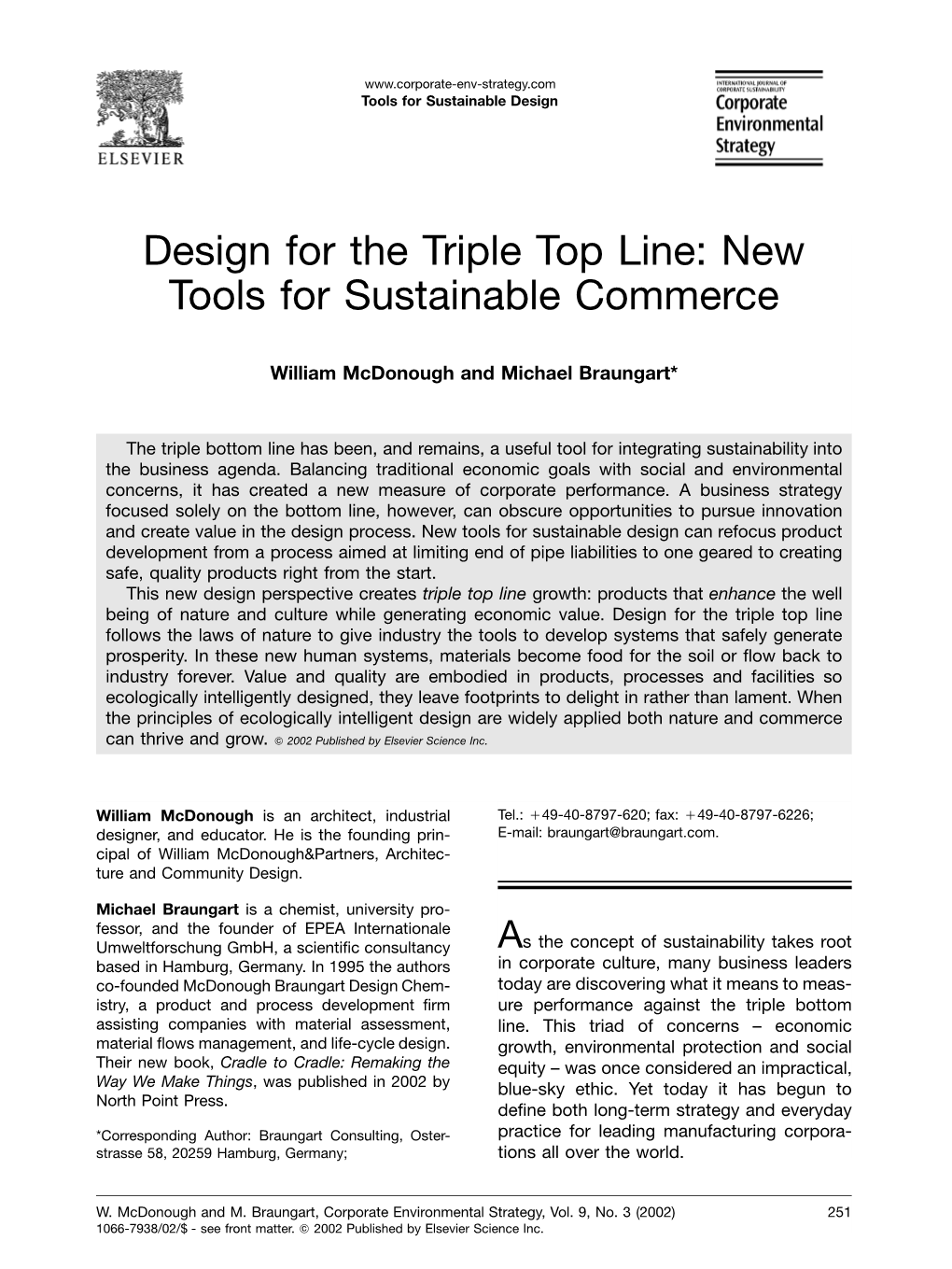 Design for the Triple Top Line: New Tools for Sustainable Commerce