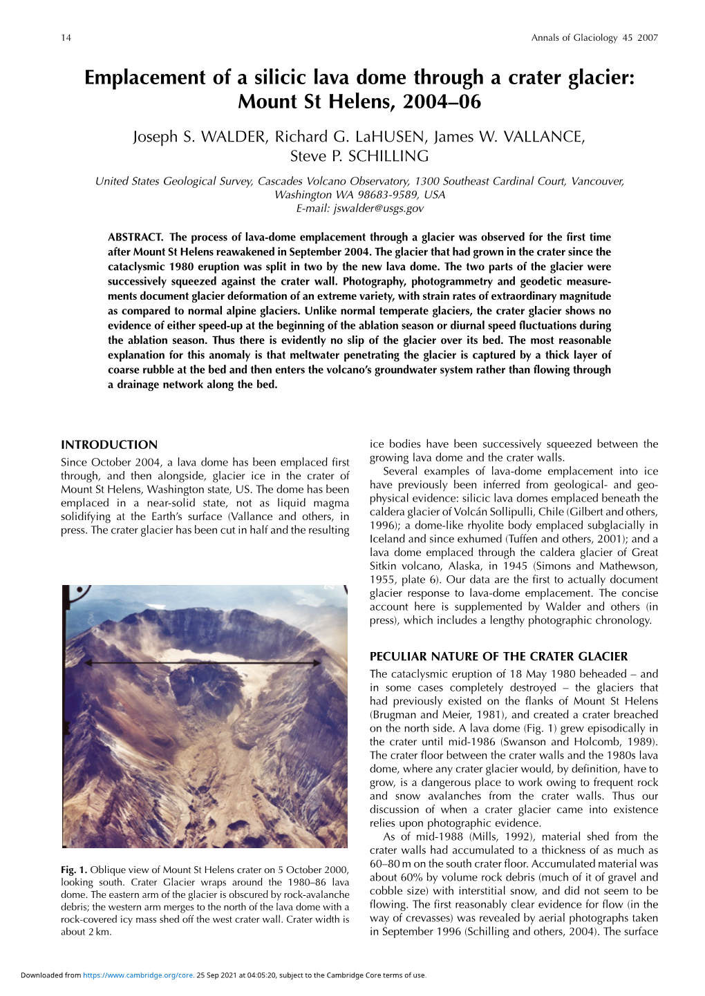 Emplacement of a Silicic Lava Dome Through a Crater Glacier: Mount St Helens, 2004–06