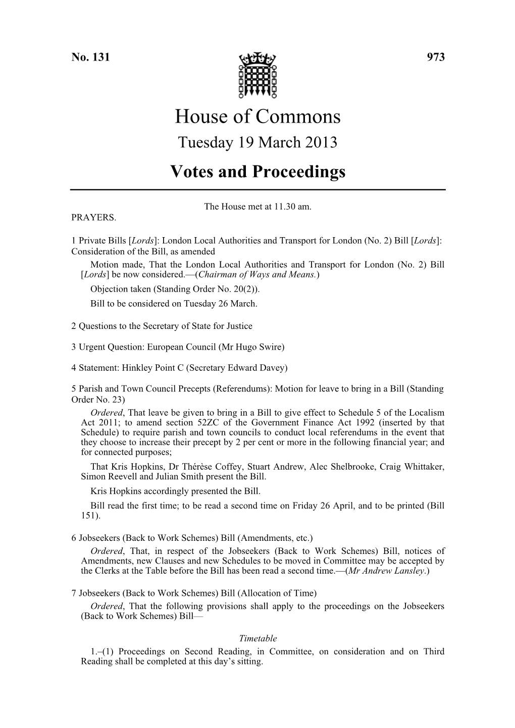 Order of the House of 19 March 2013