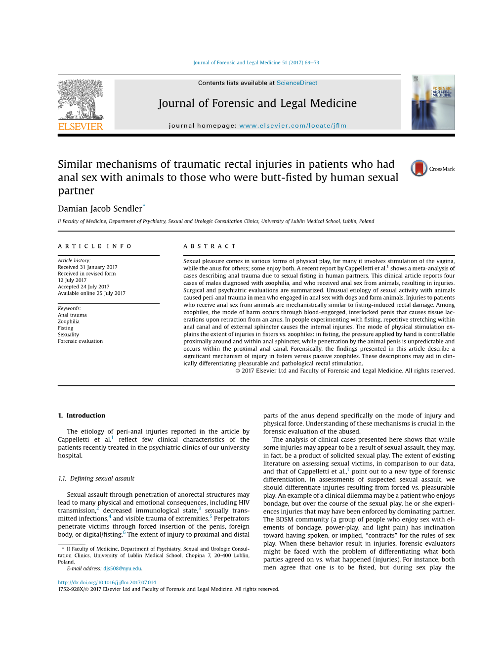 Journal of Forensic and Legal Medicine 51 (2017) 69E73