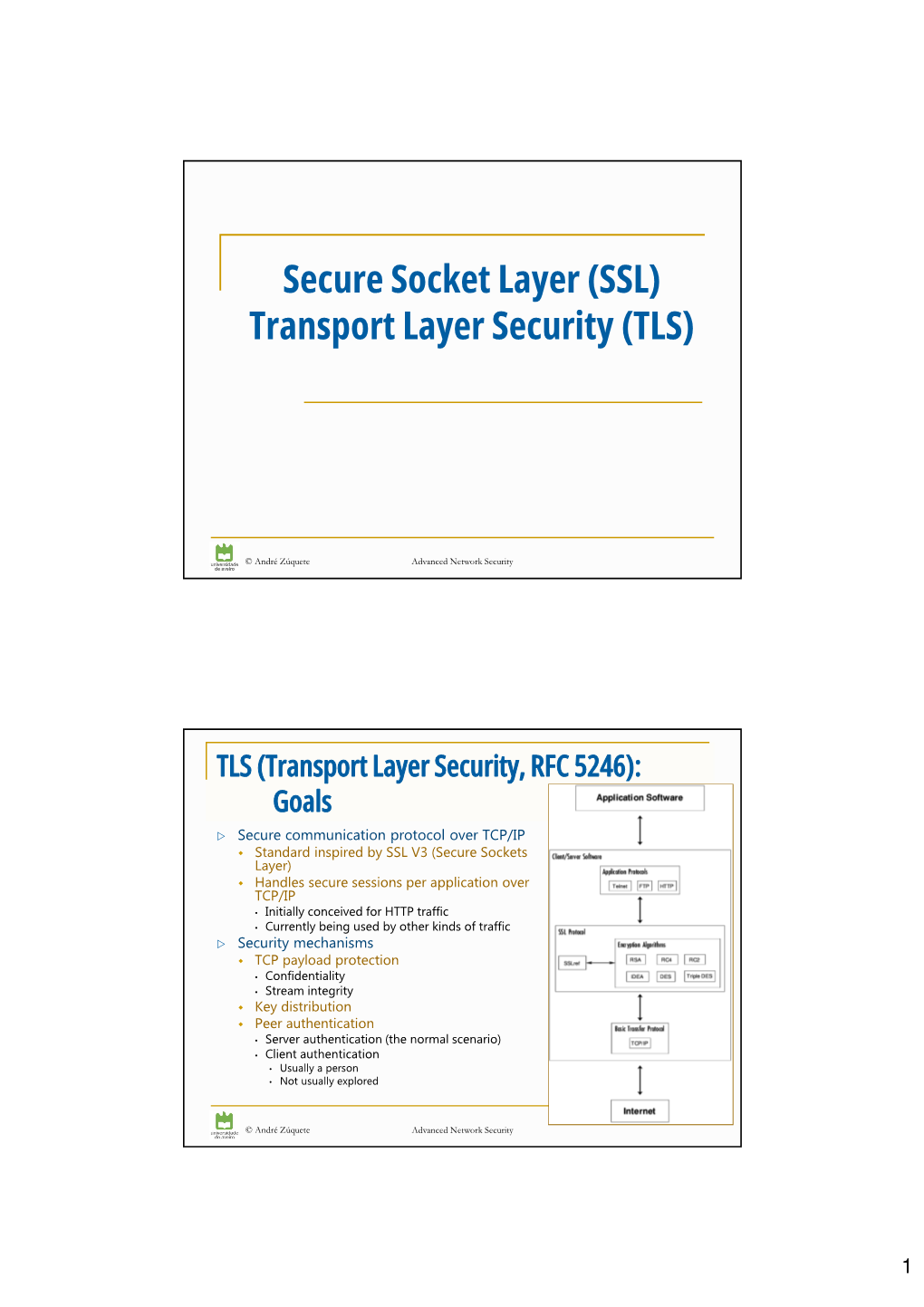 Secure Socket Layer (SSL) Transport Layer Security (TLS)