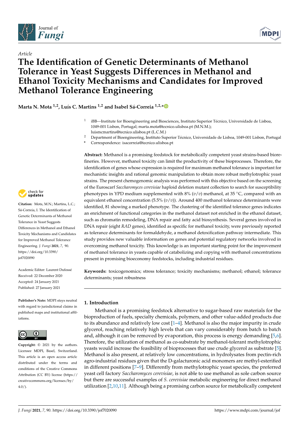 The Identification of Genetic Determinants of Methanol