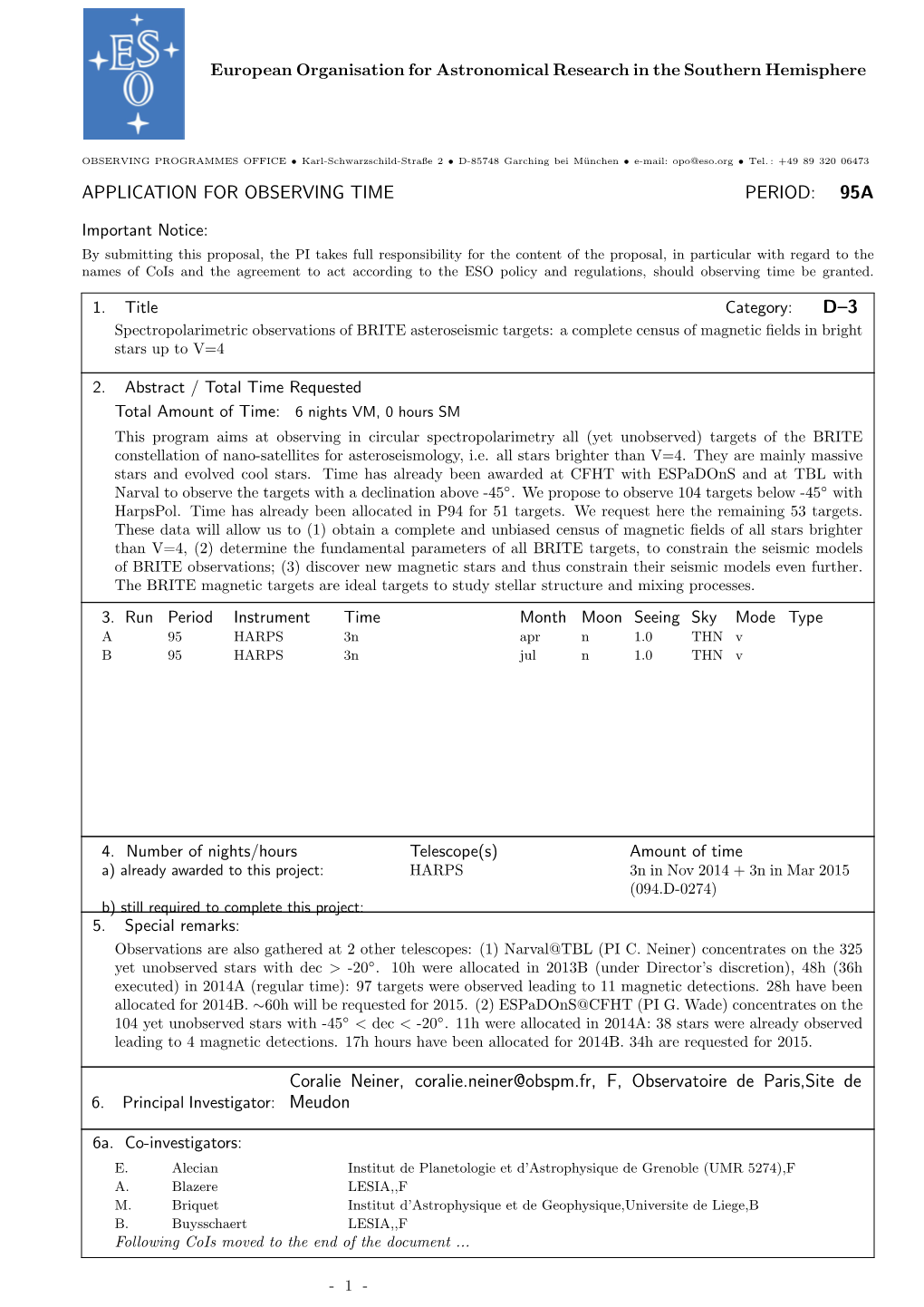 Harpspol Proposal by C. Neiner