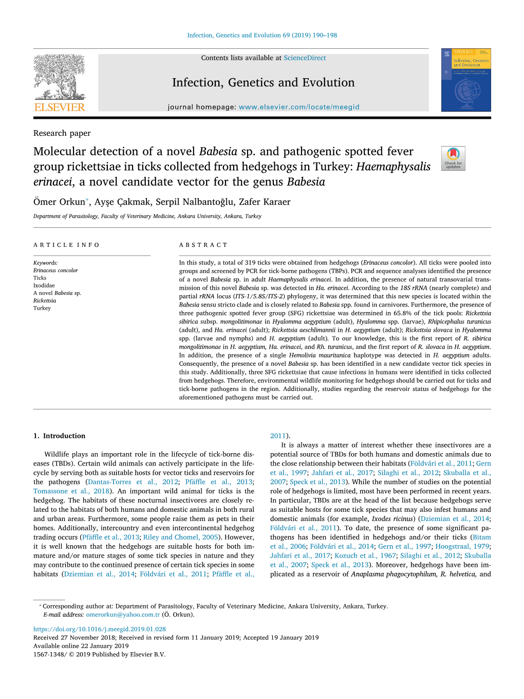 Molecular Detection of a Novel Babesia Sp. and Pathogenic Spotted