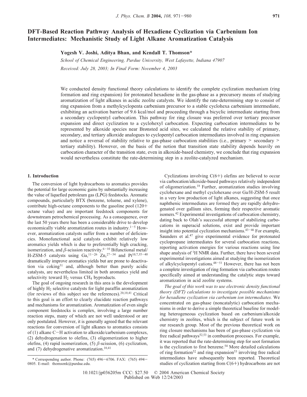 DFT-Based Reaction Pathway Analysis of Hexadiene Cyclization Via Carbenium Ion Intermediates: Mechanistic Study of Light Alkane Aromatization Catalysis