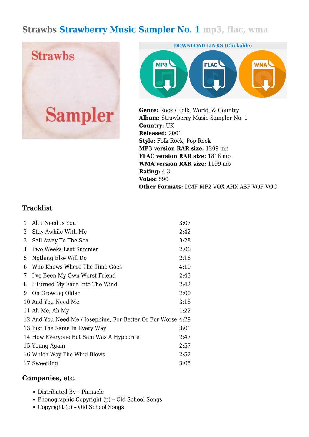 Strawbs Strawberry Music Sampler No. 1 Mp3, Flac, Wma